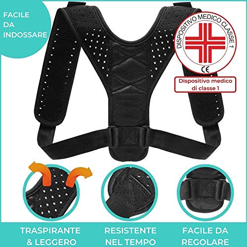 Corrector postural para hombre y mujer – Nueva oferta 2020: férula médica + banda elástica + dos almohadillas + ebook – Banda postural hombros y espalda – Corrector postural talla L unisex