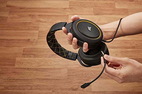 Corsair HS60 PRO Surround Auriculares para Juegos (7.1 Sonido envolvente, Espuma viscoelástica almohadillas, Unidireccional micrófono, Compatible con PC, PS4, Xbox One, Switch y móviles), Amarillo