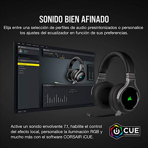 Corsair Virtuoso RGB Wireless SE - Auriculares Alta Fidelidad Gaming (Sonido Envolvente 7.1, Micrófono Omnidireccional, para PC y PS4) Over Ear, Negro