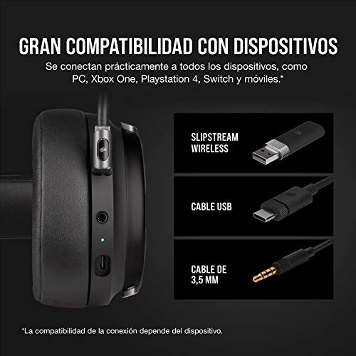 Corsair Virtuoso RGB Wireless SE - Auriculares Alta Fidelidad Gaming (Sonido Envolvente 7.1, Micrófono Omnidireccional, para PC y PS4) Over Ear, Negro