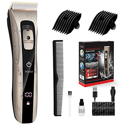 Cortapelos Hombre Cabeza, Cortapelos Profesional Recortadora para Barba sin Cable con 4 Ajustes de Longitud y Peines-guía, Máquina Cortar Pelo Bateria Recargable, Cuchilla Titanio