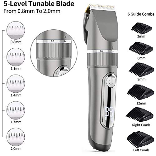 Cortapelos Hombres,Impermeable IPX7 Máquina de Cortar Pelo Profesional Cortadora LED,Tijeras de peluquería, Juego de Tijeras de Peluquería con Capa de Barbero y Peine de Maquinilla de Afeitar