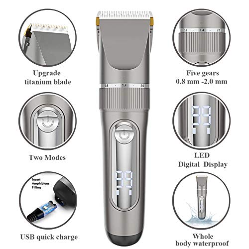 Cortapelos Hombres,Impermeable IPX7 Máquina de Cortar Pelo Profesional Cortadora LED,Tijeras de peluquería, Juego de Tijeras de Peluquería con Capa de Barbero y Peine de Maquinilla de Afeitar Cortapelos Hombres,Impermeable IPX7 Máquina de Cortar Pelo Profesional Cortadora LED,Tijeras de peluquería, Juego de Tijeras de Peluquería con Capa de Barbero y Peine de Maquinilla de Afeitar