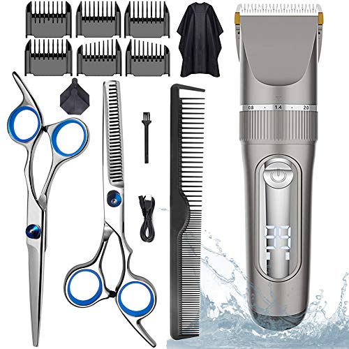 Cortapelos Hombres,Impermeable IPX7 Máquina de Cortar Pelo Profesional Cortadora LED,Tijeras de peluquería, Juego de Tijeras de Peluquería con Capa de Barbero y Peine de Maquinilla de Afeitar Cortapelos Hombres,Impermeable IPX7 Máquina de Cortar Pelo Profesional Cortadora LED,Tijeras de peluquería, Juego de Tijeras de Peluquería con Capa de Barbero y Peine de Maquinilla de Afeitar