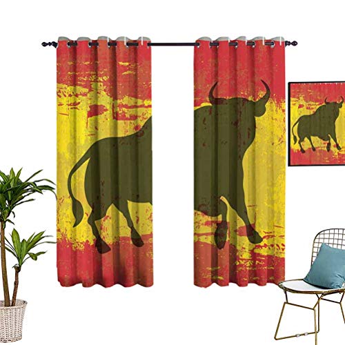 Cortina de armario de toros españoles, símbolo envejecido, icono español, bandera de España, grunge digital clip Art Funky Lovely Decor Print cortina interior rojo y amarillo W52 x L63 pulgadas Cortina de armario de toros españoles, símbolo envejecido, icono español, bandera de España, grunge digital clip Art Funky Lovely Decor Print cortina interior rojo y amarillo W52 x L63 pulgadas