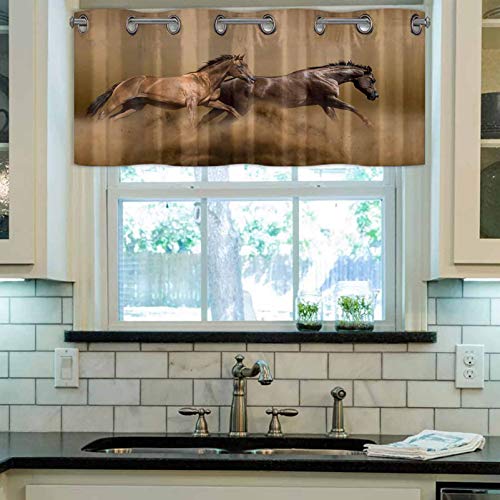 Cortina de cocina YUAZHOQI con cenefa de caballo salvaje y corriendo de 132 x 45 cm, decoración cenefa para cocina, sala de estar o dormitorio
