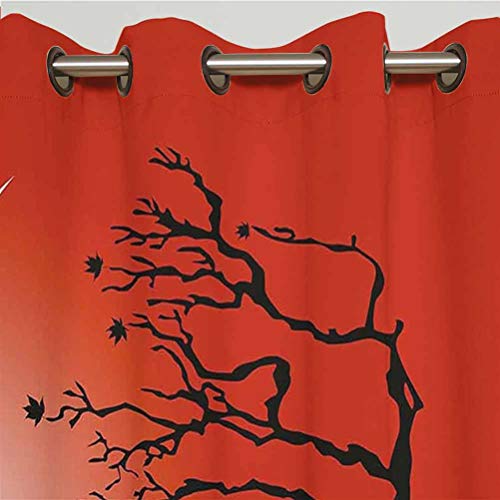 Cortina moderna para puerta corredera digital con árbol y ramas ventosas, luna y estrellas, diseño térmico, panel individual de 160 x 160 cm, para oficina, color rojo, negro y blanco