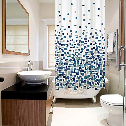 Cortinas de Ducha, para baño, bañera, Impermeable, Resistente al Moho, Anti Moho y Impermeables 180 x 180 cm (71 x 71 Pulgada) | 100% Polyester - diseño de Mosaico, Azul