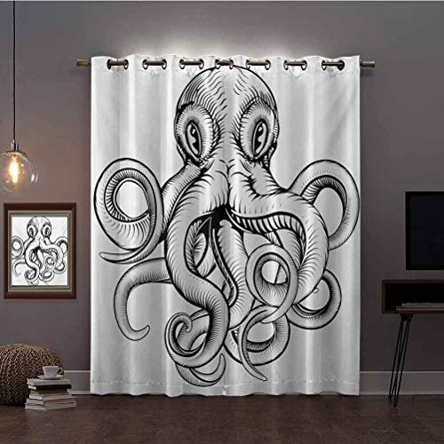 Cortinas opacas, 42 x 63 x 63 cm, aislantes, una ilustración de un pulpo en un estilo dinámico de bloque de madera, cortinas opacas para decoración del hogar (2 paneles) Cortinas opacas, 42 x 63 x 63 cm, aislantes, una ilustración de un pulpo en un estilo dinámico de bloque de madera, cortinas opacas para decoración del hogar (2 paneles)