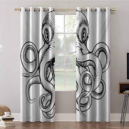 Cortinas opacas, 42 x 63 x 63 cm, aislantes, una ilustración de un pulpo en un estilo dinámico de bloque de madera, cortinas opacas para decoración del hogar (2 paneles) Cortinas opacas, 42 x 63 x 63 cm, aislantes, una ilustración de un pulpo en un estilo dinámico de bloque de madera, cortinas opacas para decoración del hogar (2 paneles)