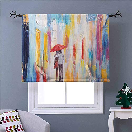 Cortinas opacas con diseño de pareja de San Valentín en una calle y día lluvioso, romántico, 46 x 63 cm de ancho x 63 cm de largo para tratamiento de ventana, para café/cocina, multicolor