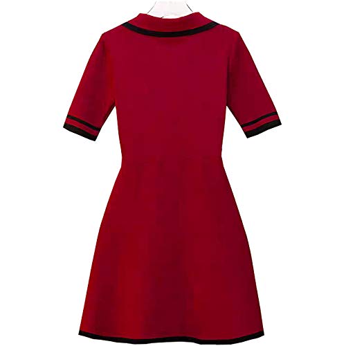 Corto rojo y negro elástico ajuste de oficina/ropa formal de una línea/vestido de patinador con mangas cortas y diseño de botón marinero más el tamaño de las mujeres W4