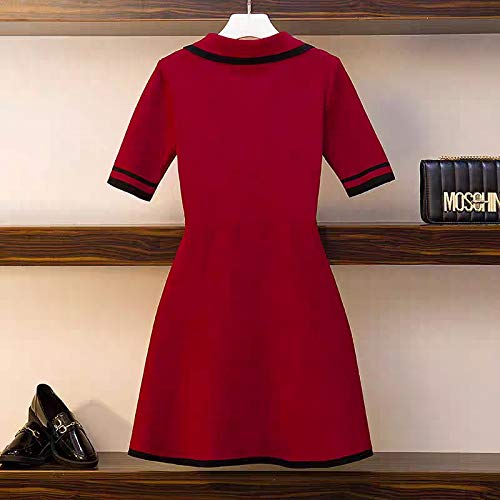 Corto rojo y negro elástico ajuste de oficina/ropa formal de una línea/vestido de patinador con mangas cortas y diseño de botón marinero más el tamaño de las mujeres W4