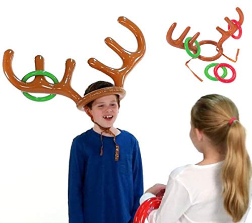 COSORO 2Pcs Fiesta de Navidad Inflable Reno Sombrero de asta de Navidad con Anillos para la Familia Niños Oficina Fiesta de Navidad Divertidos Juegos