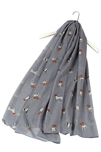 Costurero elegante NUEVA Señoras Mujeres Diseño Animal Pug Dog Curved Tail Print Scarf (Gris)