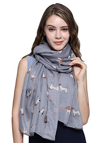 Costurero elegante NUEVA Señoras Mujeres Diseño Animal Pug Dog Curved Tail Print Scarf (Gris)