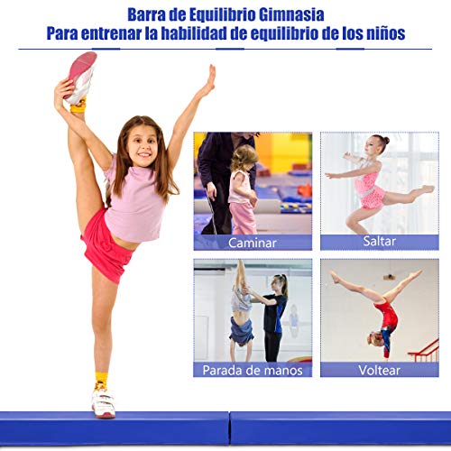 COSTWAY 117CM Barra de Equilibrio Gimnasia PU Entrenamiento Balance Beam para Fitness Ejercicio (Azul)