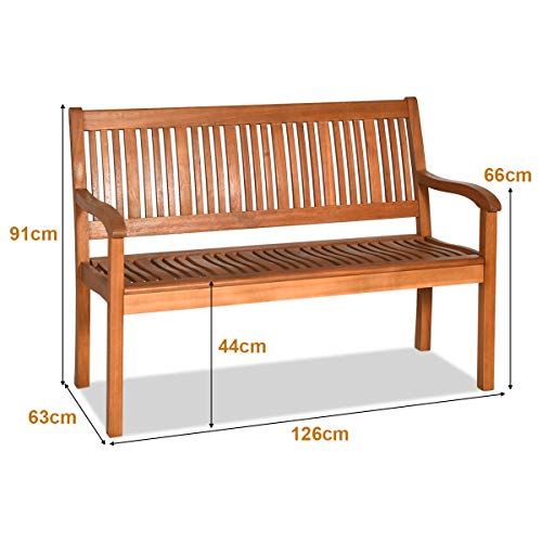 COSTWAY Banco de Jardín Banco de Parque de Madera Carga hasta 320 kg Asiento Mueble de 126x63x91centímetros para Terraza Balcón Patio