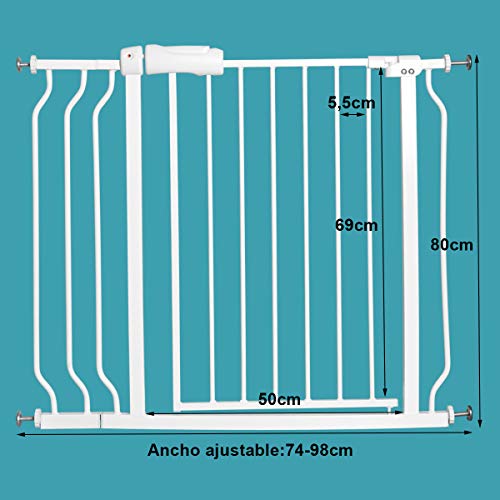 COSTWAY Barrera de Seguridad Extensible de 74-98cm de Metal para Puerta Escalera Valla Protección para Bebé Perro Mascotas