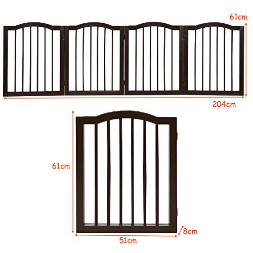 COSTWAY Barrera de Seguridad Plegable para Perros Valla Protección de Madera para Habitación Puerta Escalera Chimenea (204 x 61 x 2 cm)