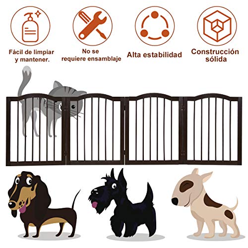 COSTWAY Barrera de Seguridad Plegable para Perros Valla Protección de Madera para Habitación Puerta Escalera Chimenea (204 x 61 x 2 cm)