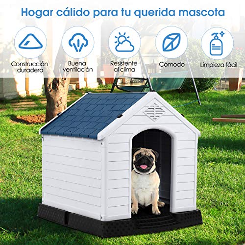 COSTWAY Casa para Perros de Plástico para Jardín Interior y Exterior Caseta para Perro con Suelo Elevado (S)