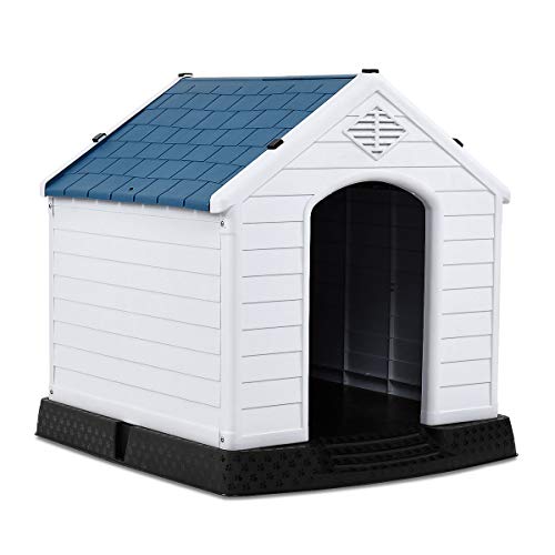 COSTWAY Casa para Perros de Plástico para Jardín Interior y Exterior Caseta para Perro con Suelo Elevado (S)