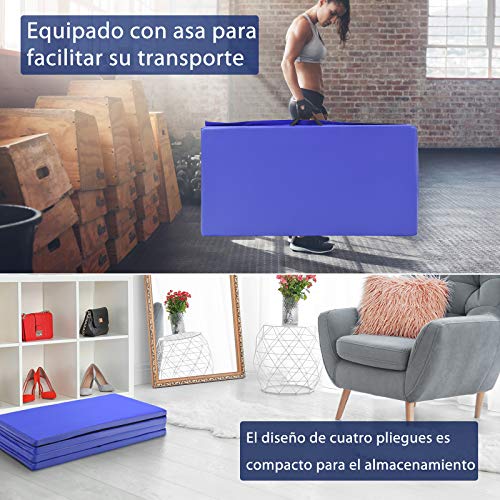 COSTWAY Colchoneta de Gimnasia Plegable Portátil 240 x 120 x 5 Estera Suave de Yoga Entrenamiento Fitness Color Azul