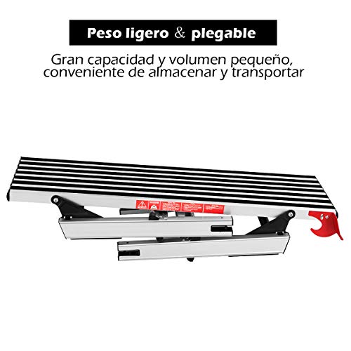 COSTWAY Plataforma de Trabajo Multiusos de Aluminio Carga hasta 150KG Escalera Plegable para Hogar Oficina Taller