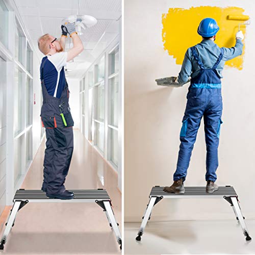COSTWAY Plataforma de Trabajo Multiusos de Aluminio Carga hasta 150KG Escalera Plegable para Hogar Oficina Taller COSTWAY Plataforma de Trabajo Multiusos de Aluminio Carga hasta 150KG Escalera Plegable para Hogar Oficina Taller