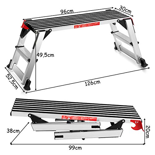 COSTWAY Plataforma de Trabajo Multiusos de Aluminio Carga hasta 150KG Escalera Plegable para Hogar Oficina Taller