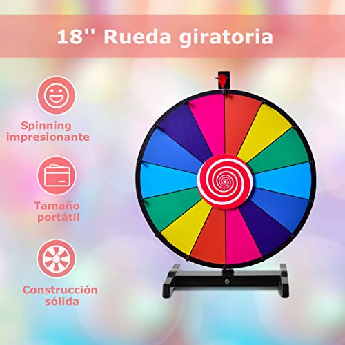 COSTWAY Ruleta de Juego con Soporte Puede Escribir y Limpiar con Pluma Borrable para Fiesta Juguete (18 Pulgadas)