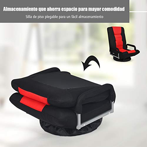 COSTWAY Silla de Suelo con Base Giratorio 360 ° y Respaldo Ajustable en 6 Posiciones Silla de Relax Meditación Sillón Perezoso Carga hasta 140 kg (Rojo)