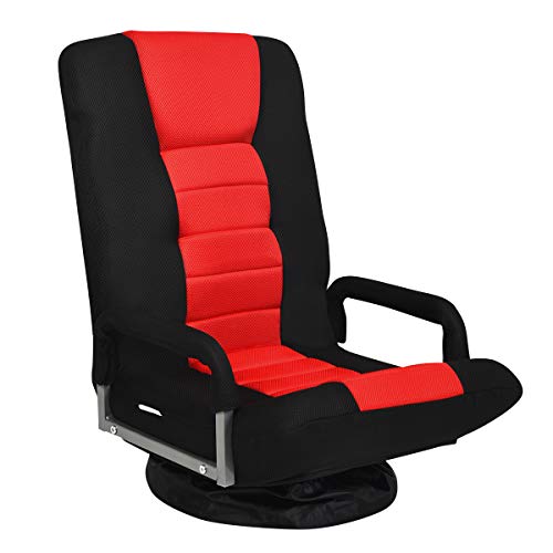 COSTWAY Silla de Suelo con Base Giratorio 360 ° y Respaldo Ajustable en 6 Posiciones Silla de Relax Meditación Sillón Perezoso Carga hasta 140 kg (Rojo)