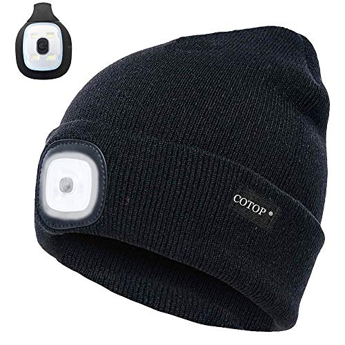 COTOP Gorro de Punto con luz, Unisex 4 LED cálido Gorro de Invierno Gorro con Manos Libres Iluminado Regalo Original para Amigos Hombres y Mujeres para Caminar de Noche, Acampar, Andar en Bicicleta