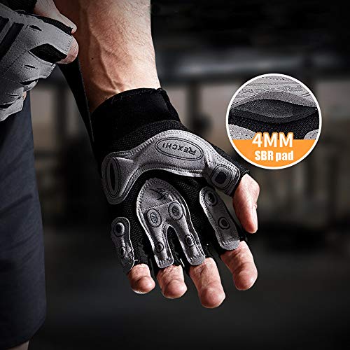 COTOP Guantes de Gimnasia, Guantes Transpirables con protección Completa para la muñeca y la Palma, Guantes de Medio Dedo Resistentes al Desgaste para Hombres y Mujeres (Gris, M)