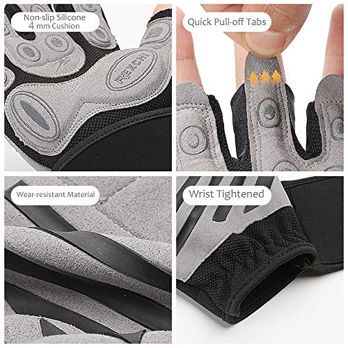 COTOP Guantes de Gimnasia, Guantes Transpirables con protección Completa para la muñeca y la Palma, Guantes de Medio Dedo Resistentes al Desgaste para Hombres y Mujeres (Gris, M)