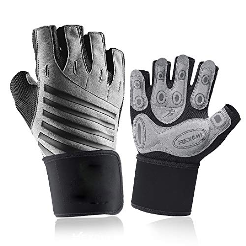 COTOP Guantes de Gimnasia, Guantes Transpirables con protección Completa para la muñeca y la Palma, Guantes de Medio Dedo Resistentes al Desgaste para Hombres y Mujeres (Gris, M)