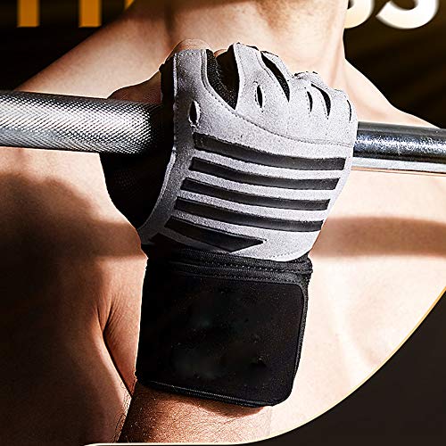 COTOP Guantes de Gimnasia, Guantes Transpirables con protección Completa para la muñeca y la Palma, Guantes de Medio Dedo Resistentes al Desgaste para Hombres y Mujeres (Gris, M)