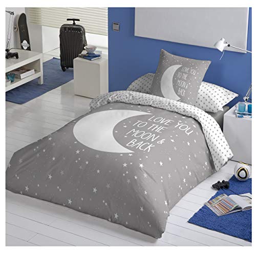 COTTON ARTean Funda Nordica Reversible Moon Grey Cama de 90 ALGODÓN 100%