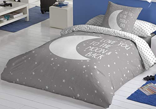 COTTON ARTean Funda Nordica Reversible Moon Grey Cama de 90 ALGODÓN 100% COTTON ARTean Funda Nordica Reversible Moon Grey Cama de 90 ALGODÓN 100%