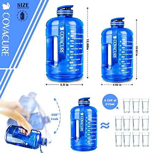 COVACURE 2,2 L/3,78 L - Botella de agua deportiva con tiempo para beber, sin BPA, duradera, reutilizable, para gimnasio, entrenamiento, senderismo, viajes, oficina y escuela