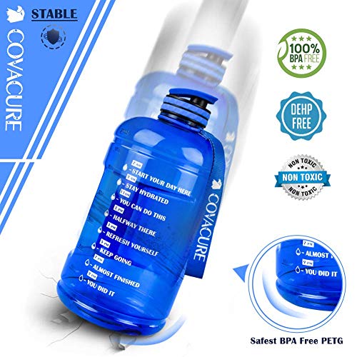 COVACURE 2,2 L/3,78 L - Botella de agua deportiva con tiempo para beber, sin BPA, duradera, reutilizable, para gimnasio, entrenamiento, senderismo, viajes, oficina y escuela