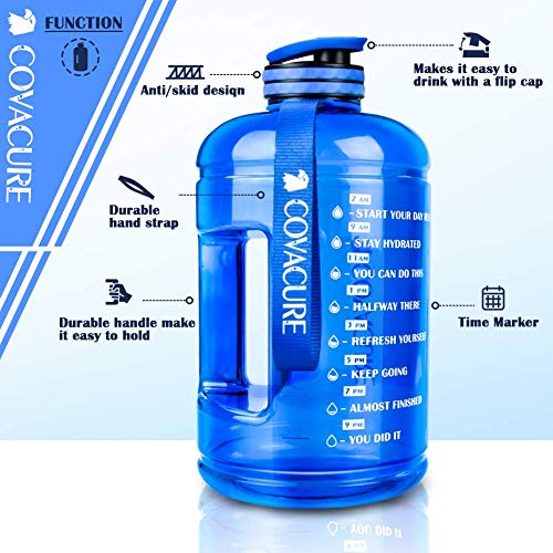 COVACURE 2,2 L/3,78 L - Botella de agua deportiva con tiempo para beber, sin BPA, duradera, reutilizable, para gimnasio, entrenamiento, senderismo, viajes, oficina y escuela