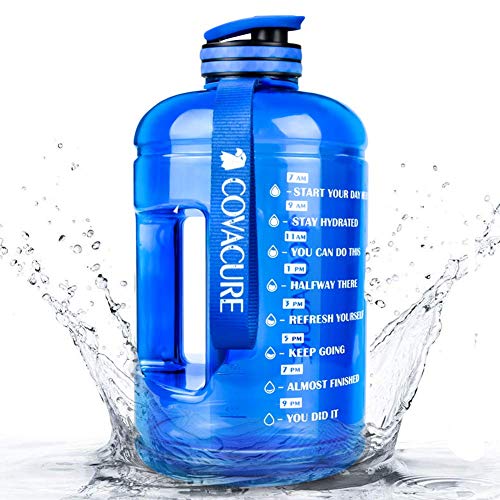 COVACURE 2,2 L/3,78 L - Botella de agua deportiva con tiempo para beber, sin BPA, duradera, reutilizable, para gimnasio, entrenamiento, senderismo, viajes, oficina y escuela