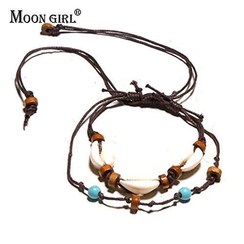 Cowrie Leather Puka Shell Vintage Anklets Bracelets For Women Wood Beaded Yoga Charms Leg Anklet Girl Jewelry Dropship
