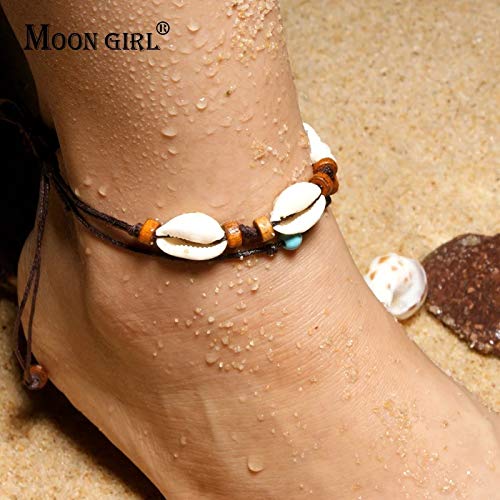 Cowrie Leather Puka Shell Vintage Anklets Bracelets For Women Wood Beaded Yoga Charms Leg Anklet Girl Jewelry Dropship