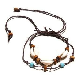 Cowrie Leather Puka Shell Vintage Anklets Bracelets For Women Wood Beaded Yoga Charms Leg Anklet Girl Jewelry Dropship