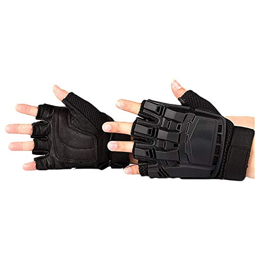 COZOCO Unisex Tácticas Al Aire Libre Guantes Cálidos De Invierno Medio Dedo Bicicleta Escalada Guantes De Trabajo (XL, negro)