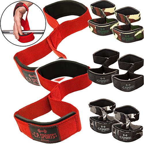 C.P. Sports 38752 – Fitness Entrenamiento de la Fuerza,, gewichthebens 8 trabillas, Double Loop, Lifting Straps, Muerto, Cross Varios Colores, T12-3-red, rojo